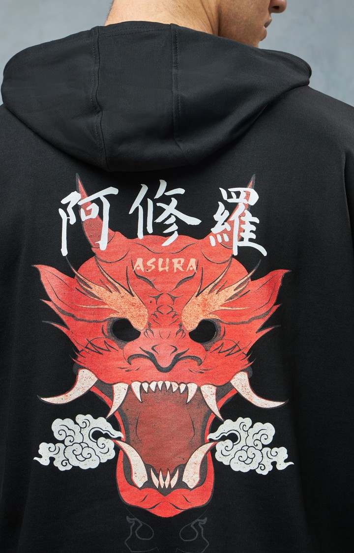 Men's Black Printed Hoodie