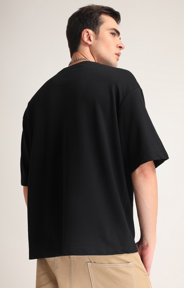 Men's Black Printed Oversized T-Shirt