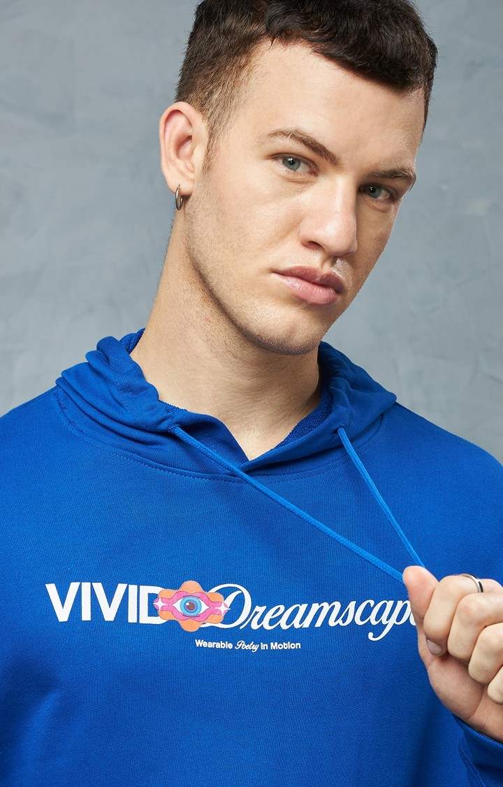 Men's Blue Printed Hoodie