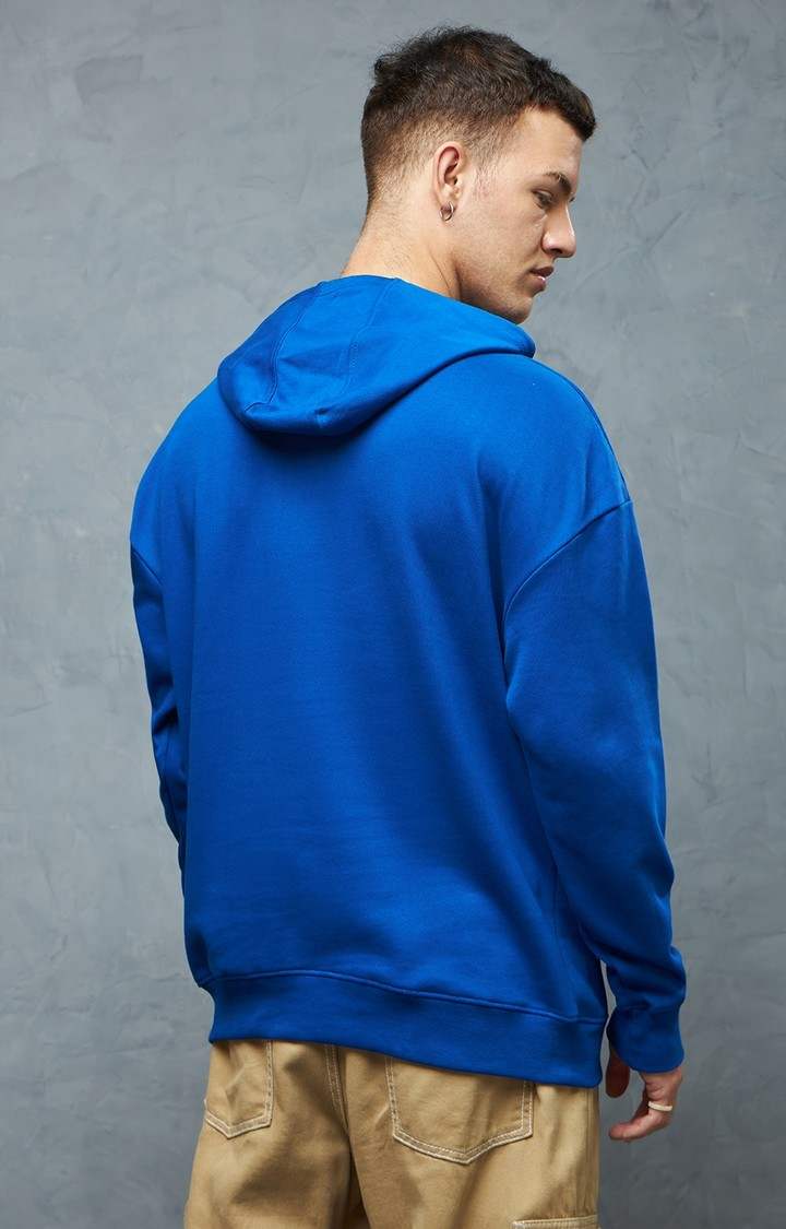 Men's Royal Blue Typographic Printed Hoodie