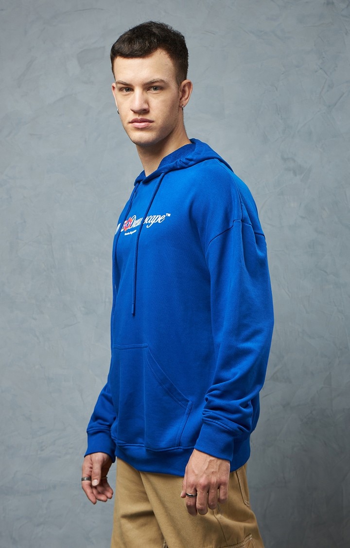 Men's Royal Blue Typographic Printed Hoodie