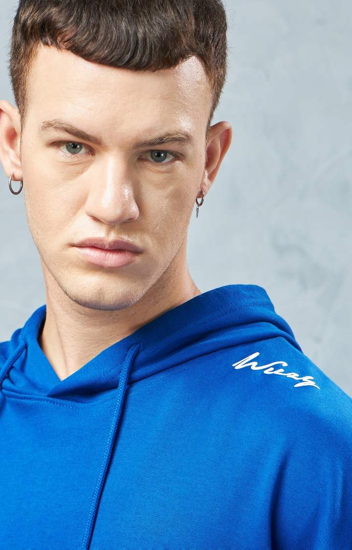 Men's Blue Printed Hoodie