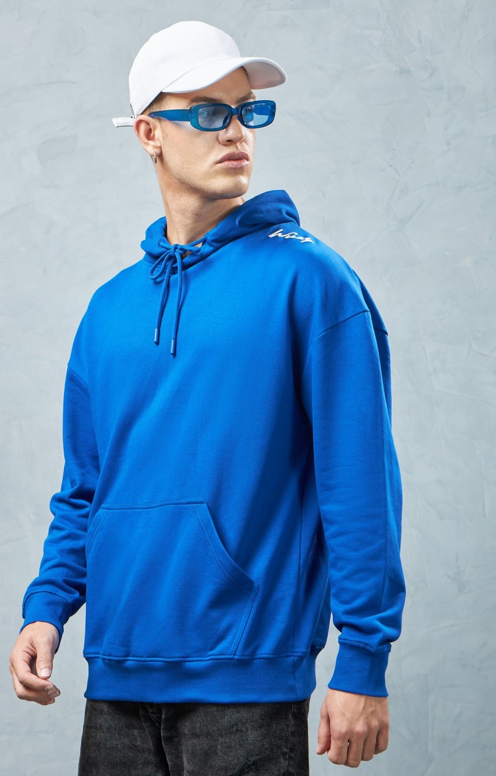 Men's Royal Blue Typographic Printed Hoodie