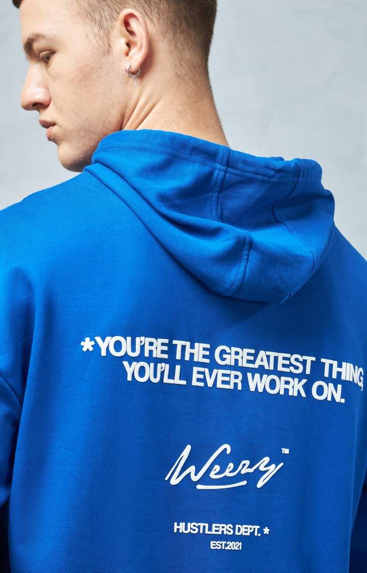 Men's Royal Blue Typographic Printed Hoodie