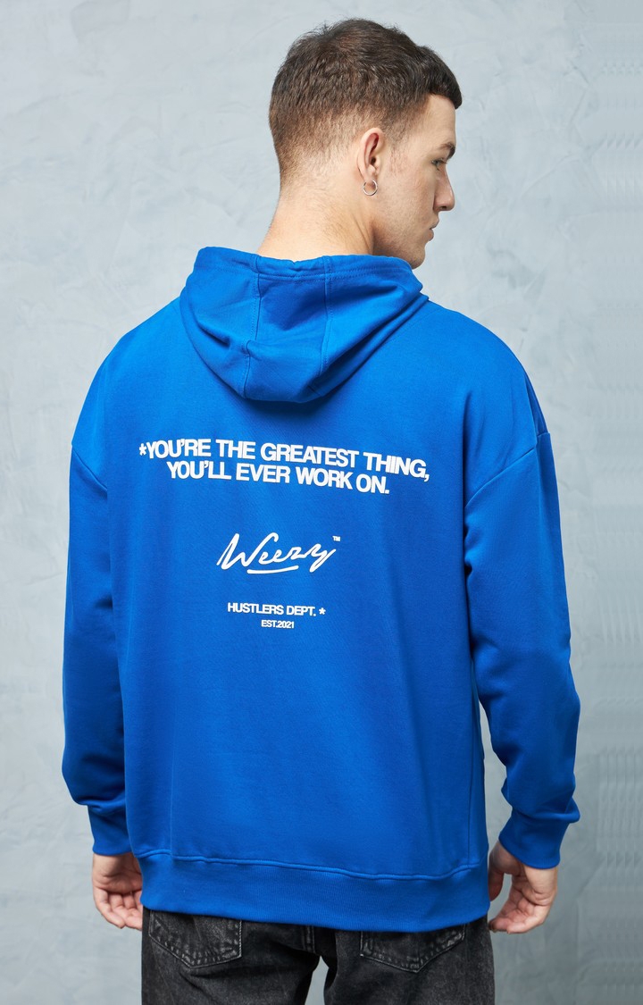 Weezy Streetwear | Men's Royal Blue Typographic Printed Hoodie