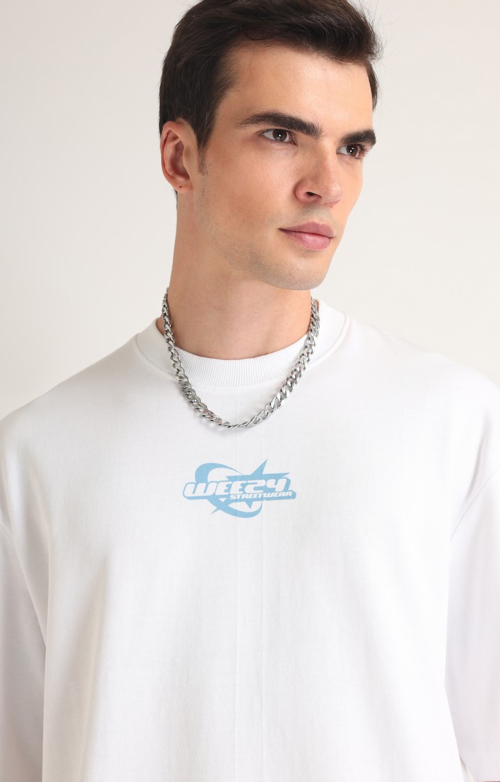 Men's White Printed Oversized T-Shirt