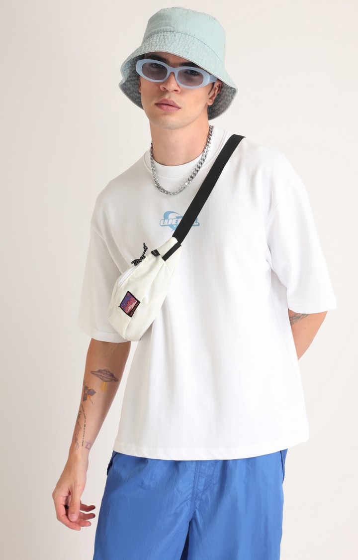 Men's White Printed Oversized T-Shirt