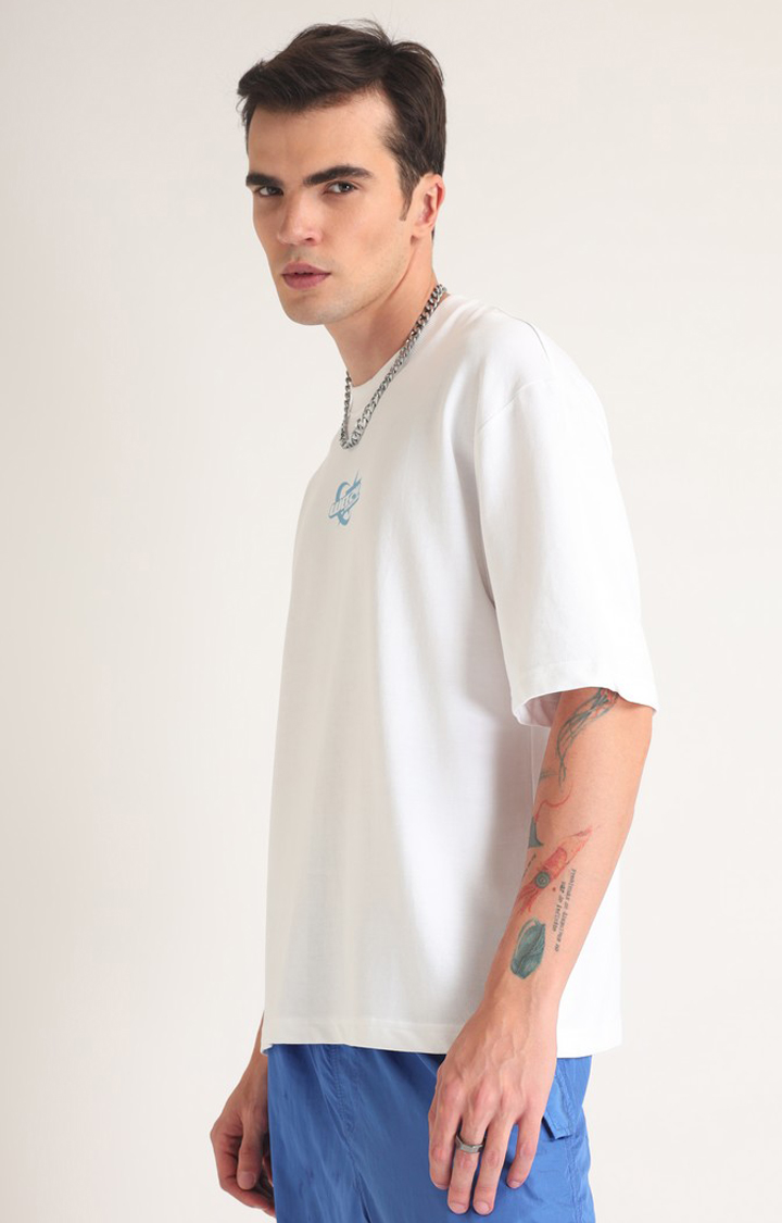 Men's White Printed Oversized T-Shirt