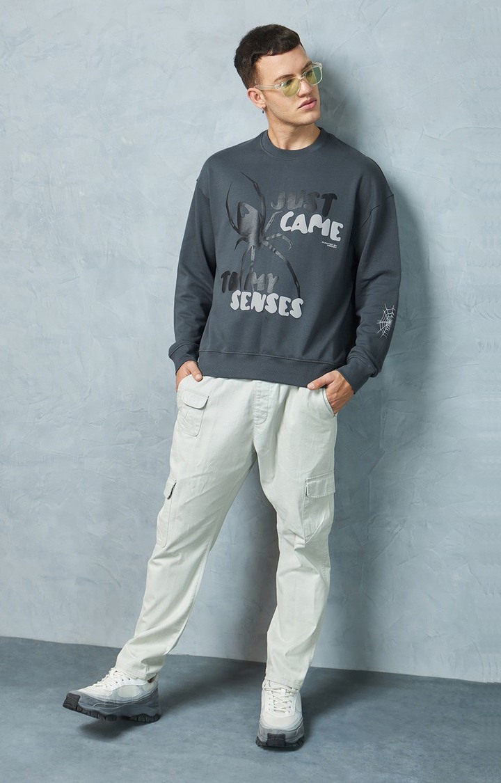 Men's Charcoal Grey Printed Sweatshirt