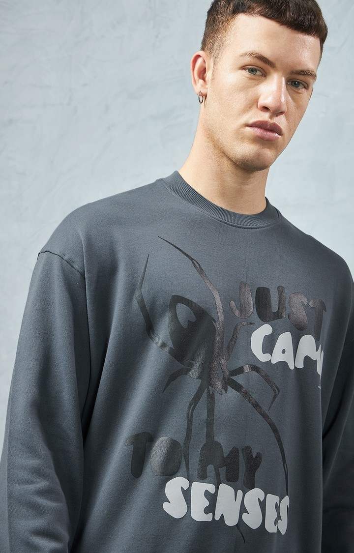 Men's Charcoal Grey Printed Sweatshirt