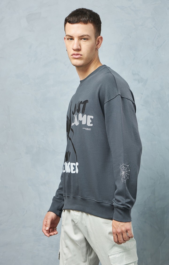 Men's Charcoal Grey Printed Sweatshirt