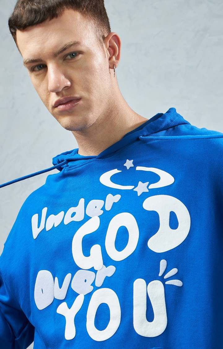 Men's Royal Blue Typographic Printed Hoodie