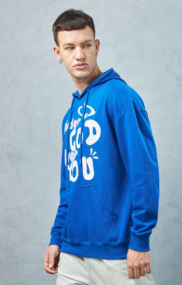 Men's Royal Blue Typographic Printed Hoodie