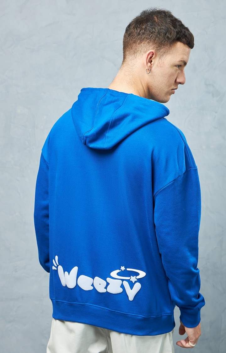 Men's Royal Blue Typographic Printed Hoodie