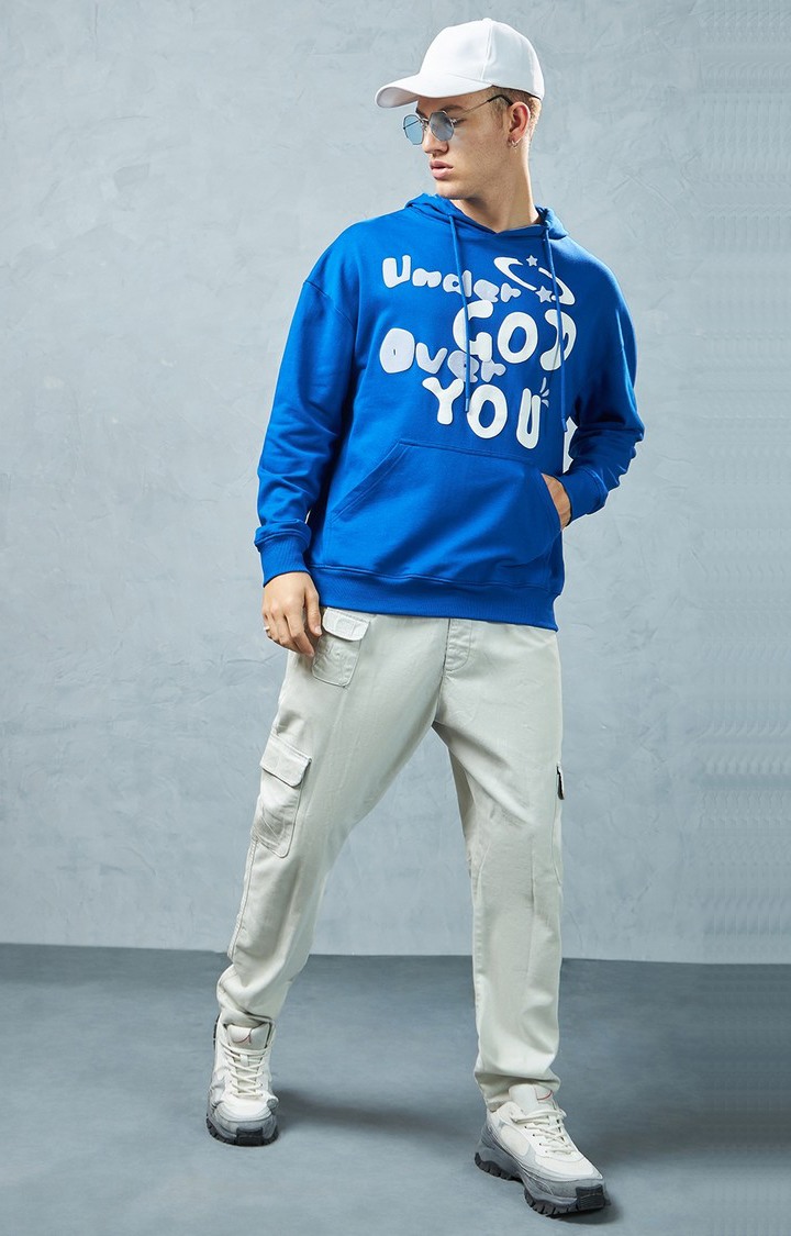 Men's Blue Printed Hoodie