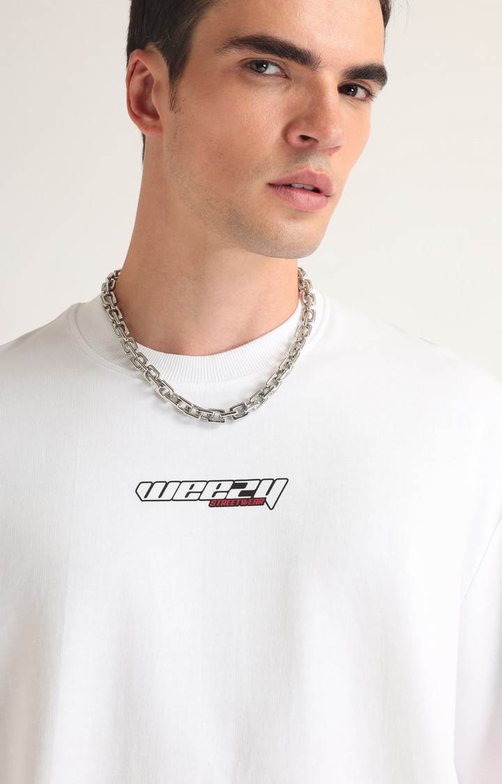 Men's White Printed Oversized T-Shirt