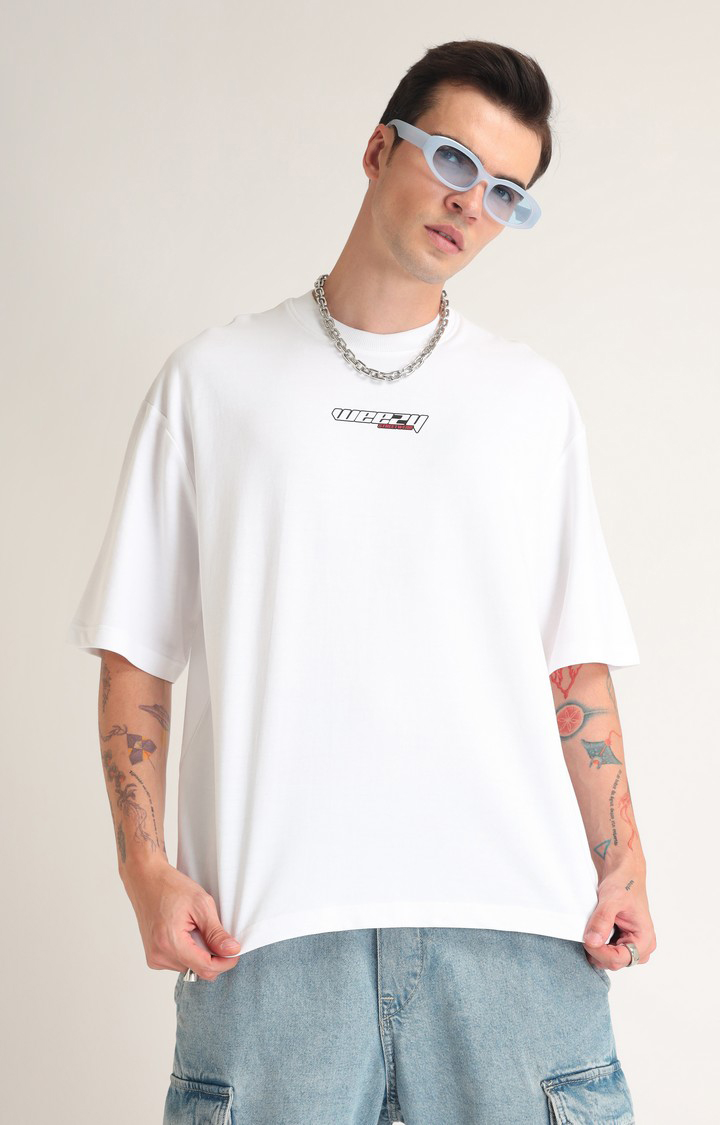 Men's White Printed Oversized T-Shirt