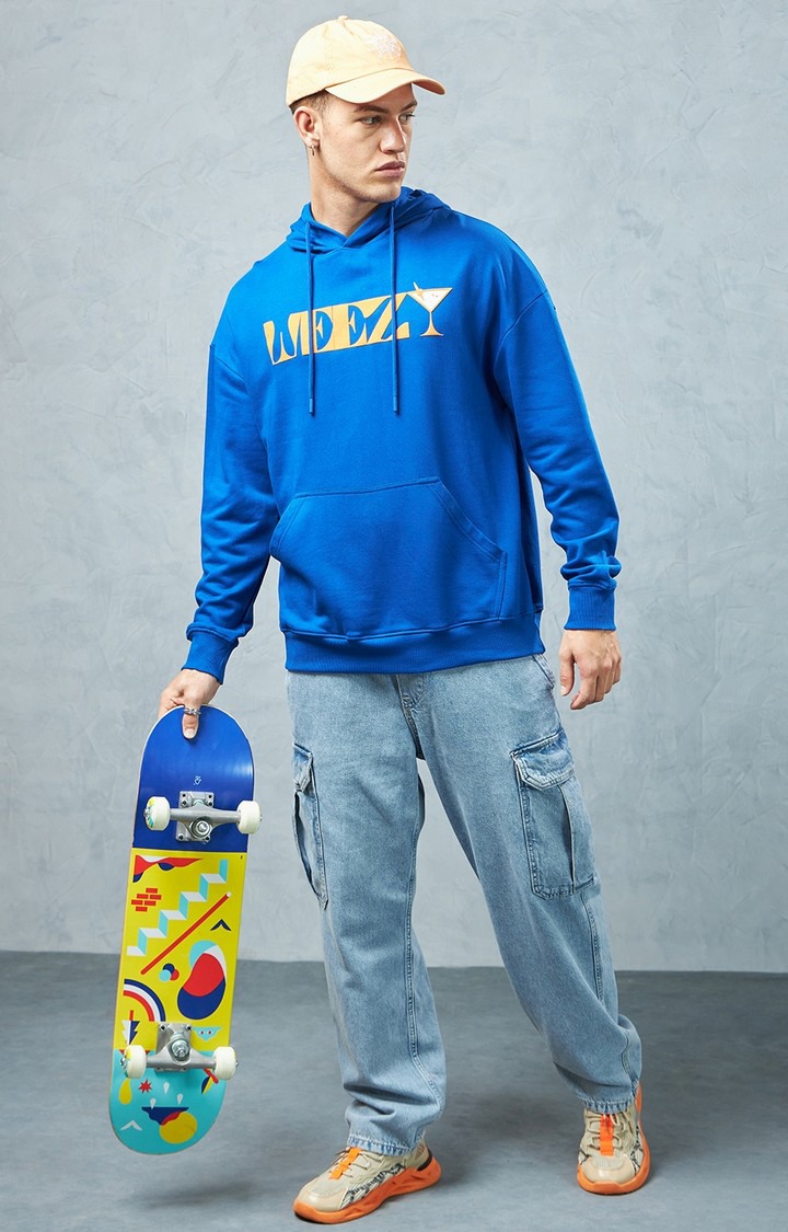 Men's Blue Printed Hoodie