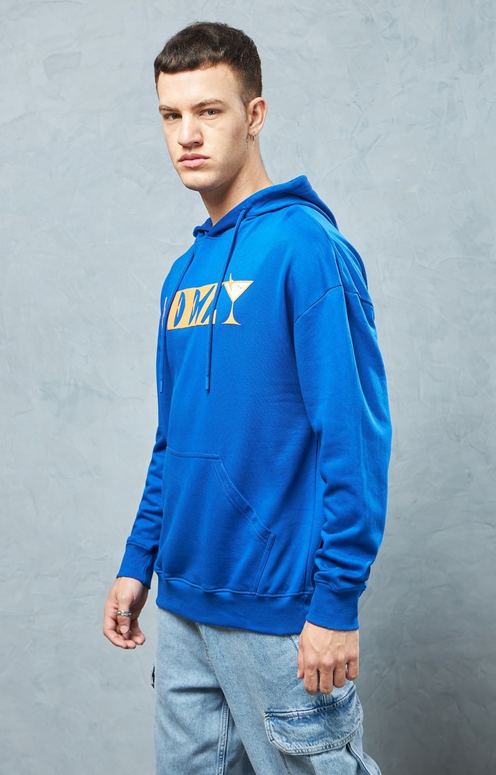 Men's Blue Printed Hoodie