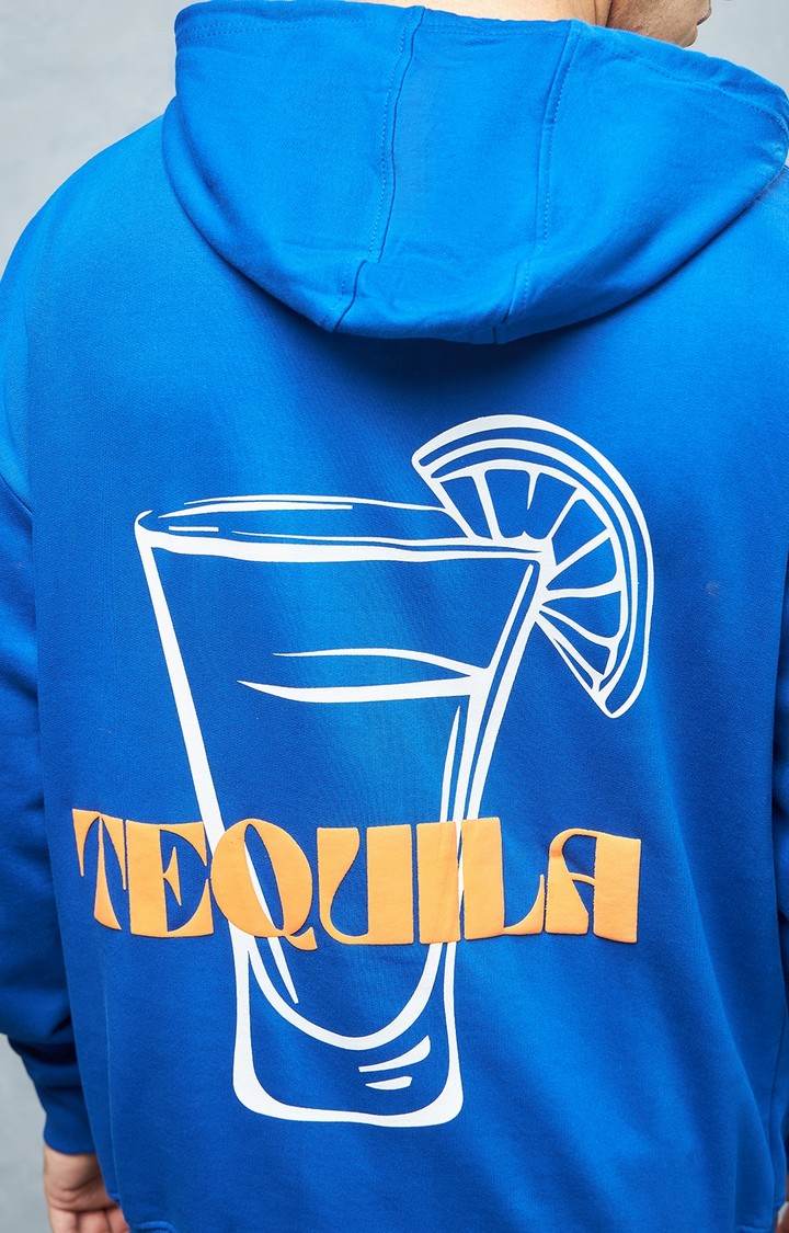 Men's Blue Printed Hoodie