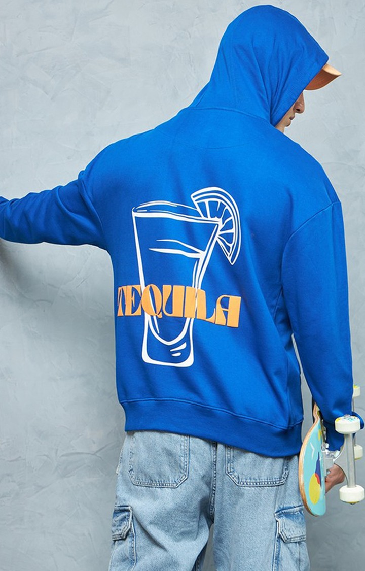 Men's Blue Printed Hoodie