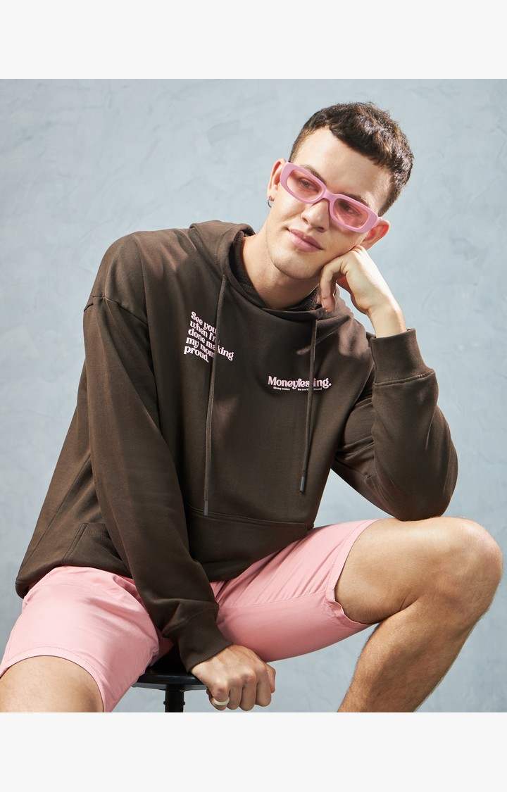 Men's Brown Printed Hoodie