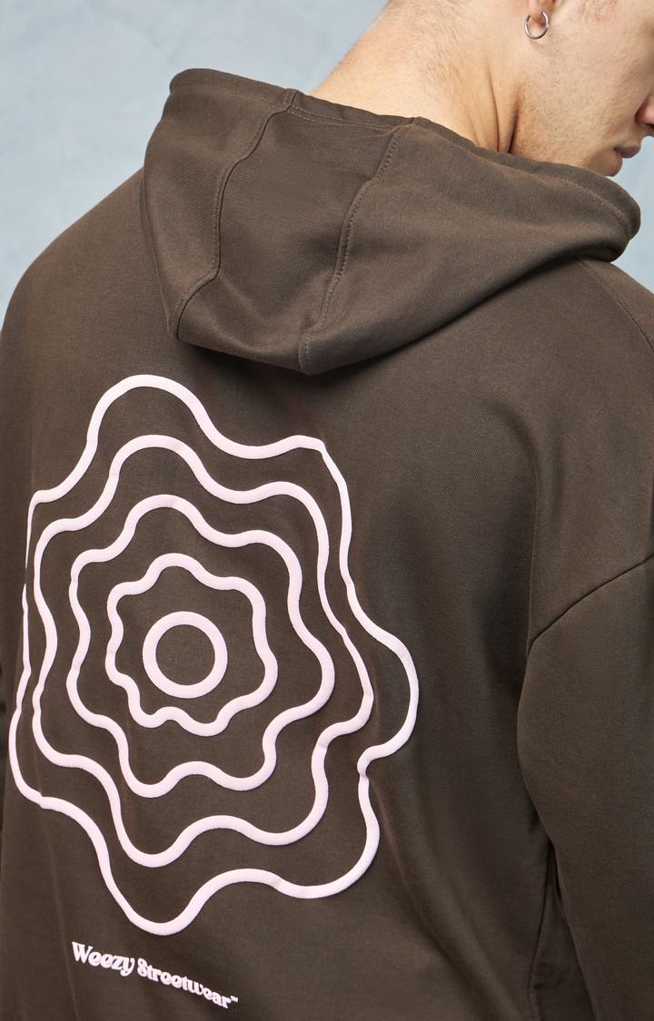 Men's Chocolate Brown Printed Hoodie