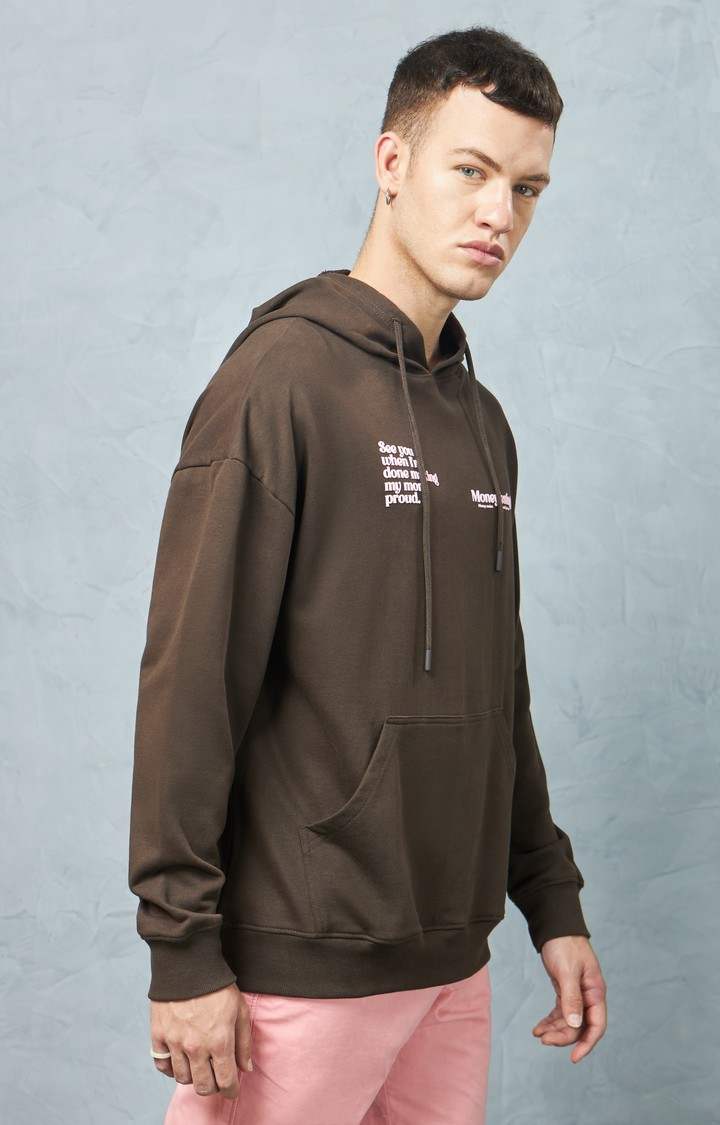 Men's Chocolate Brown Printed Hoodie