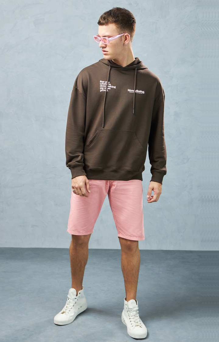 Men's Brown Printed Hoodie