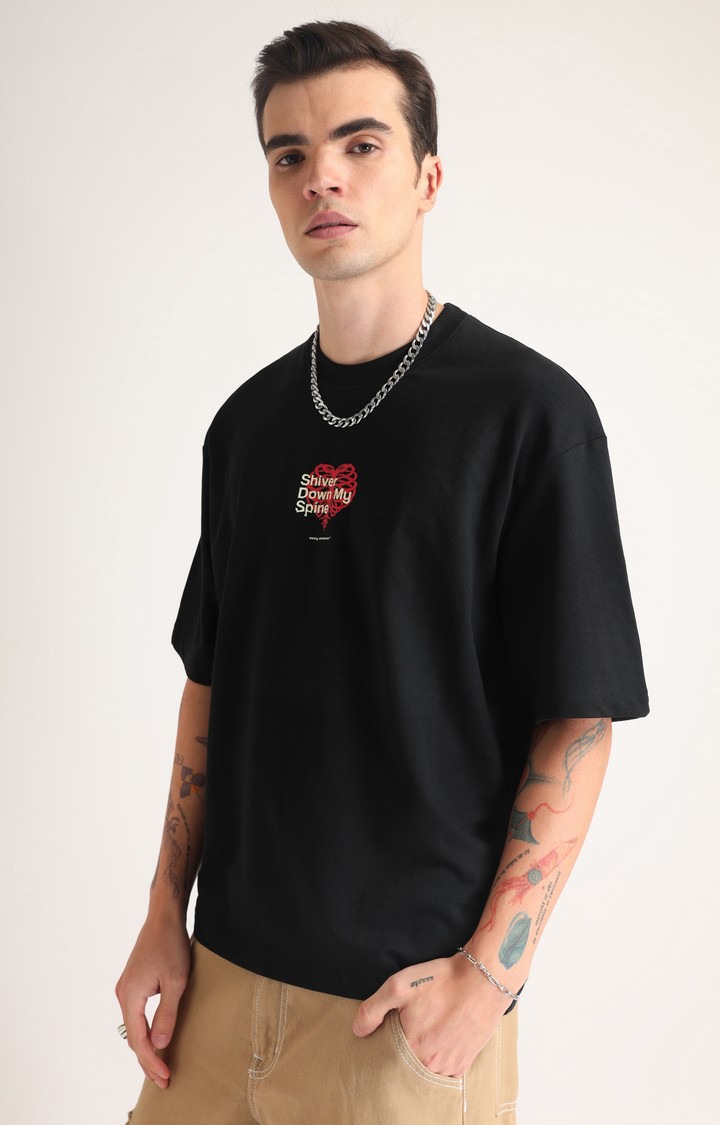 Men's Black Printed Oversized T-Shirt