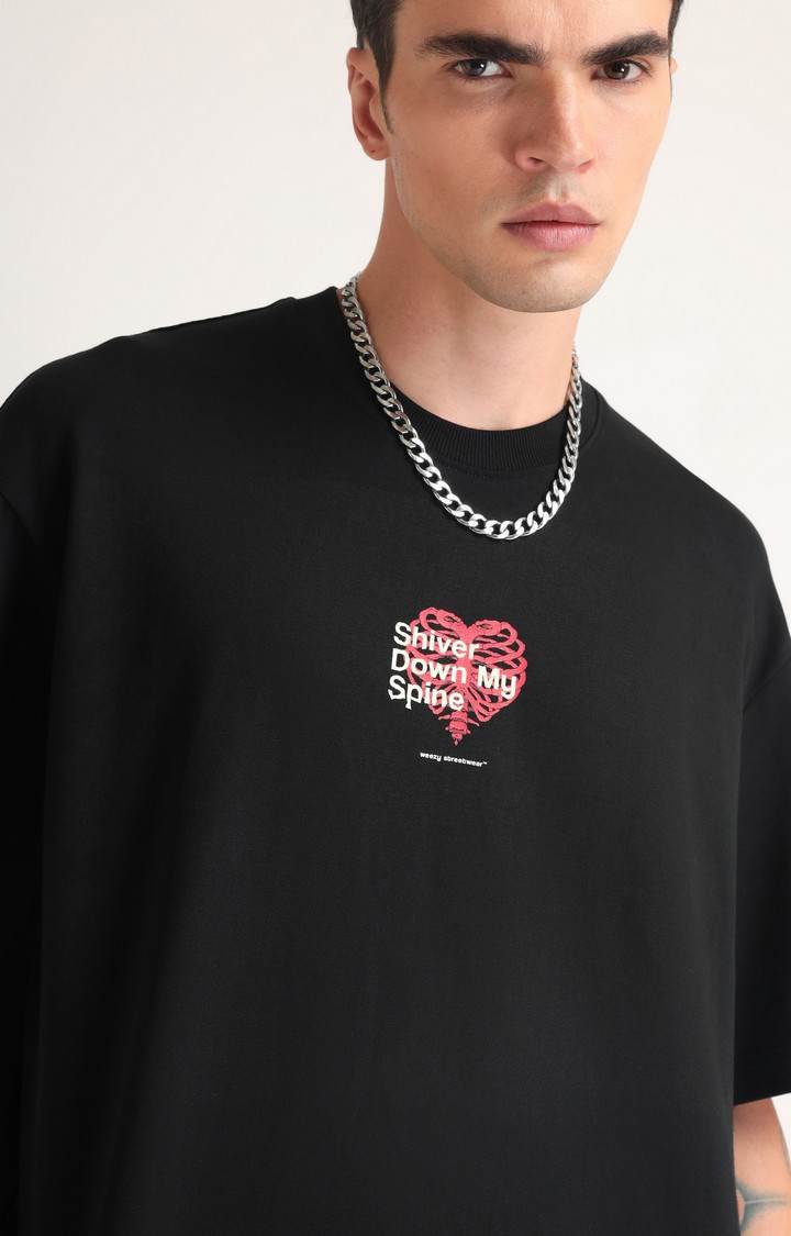 Men's Black Printed Oversized T-Shirt