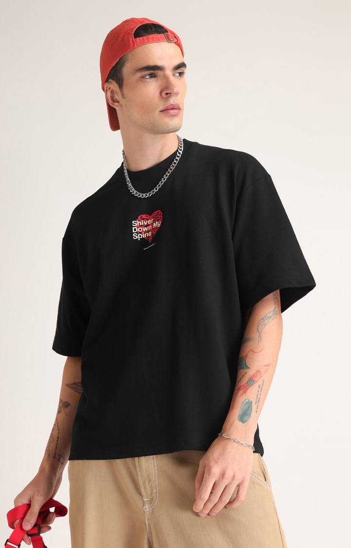 Men's Black Printed Oversized T-Shirt