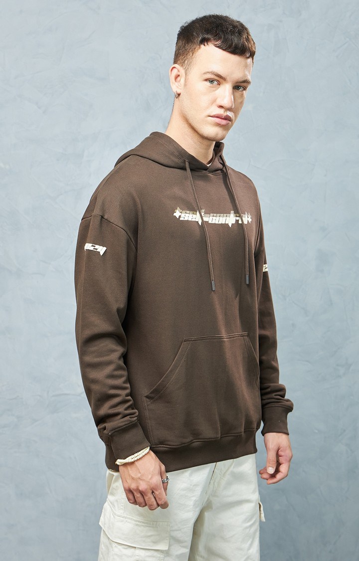 Men's Brown Printed Hoodie
