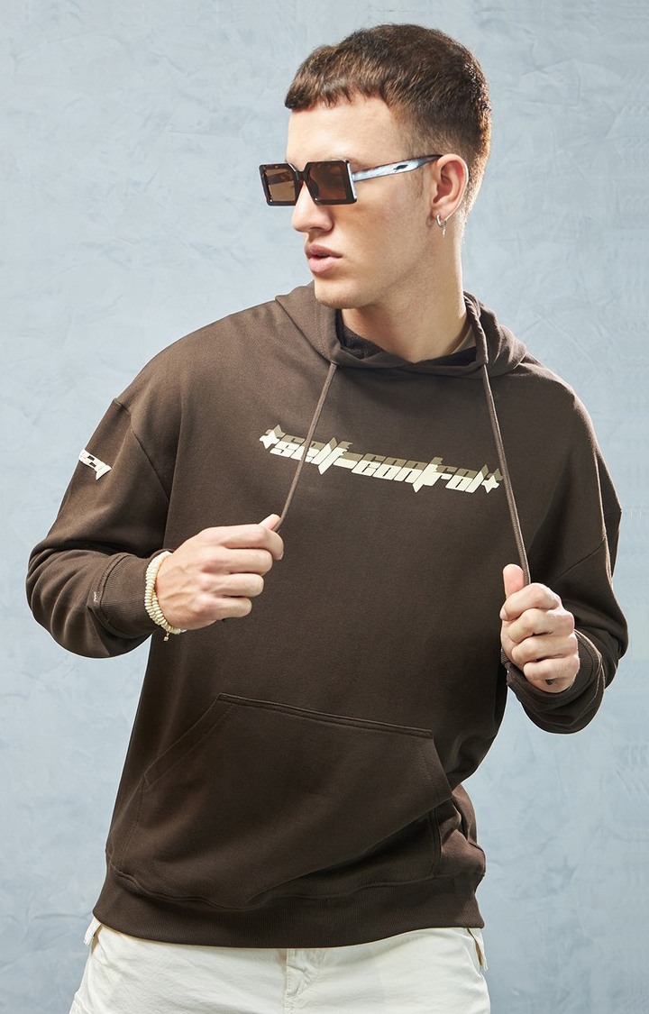 Men's Brown Printed Hoodie