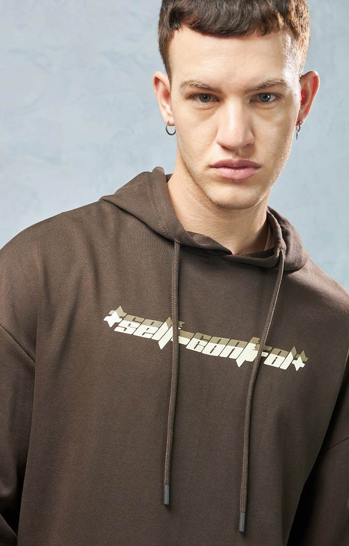 Men's Brown Printed Hoodie