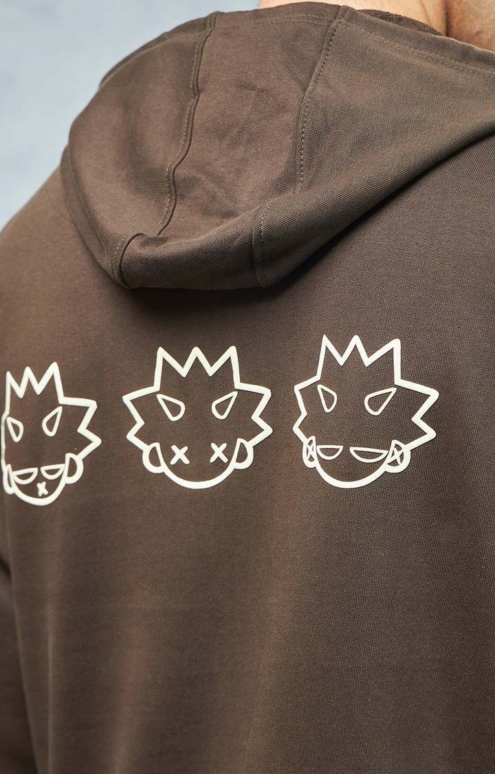 Men's Brown Printed Hoodie