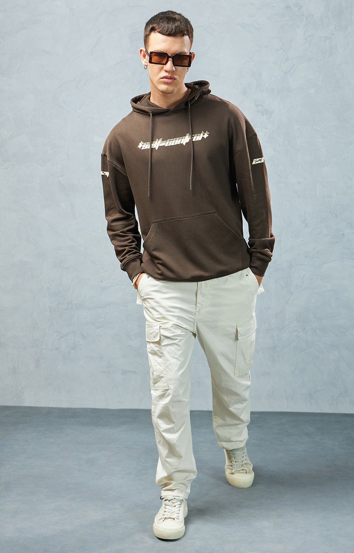 Men's Brown Printed Hoodie
