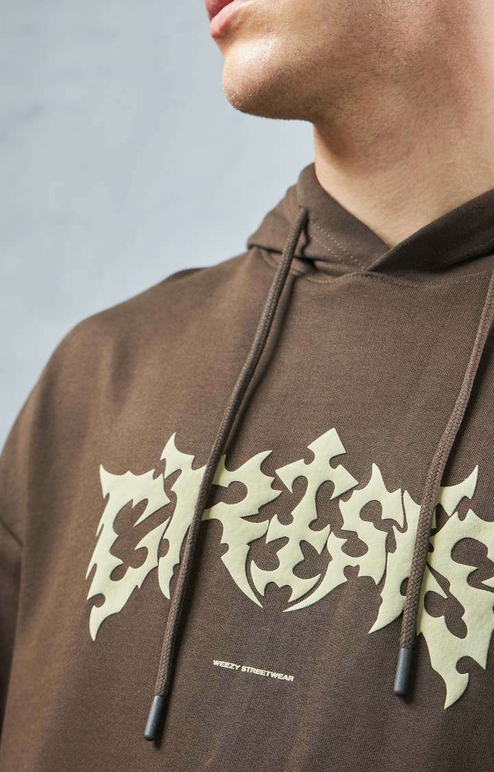Men's Brown Printed Hoodie