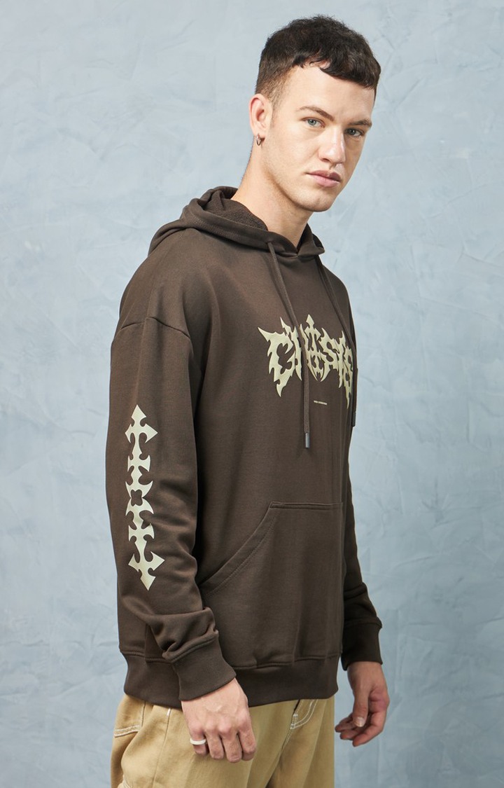 Men's Brown Printed Hoodie