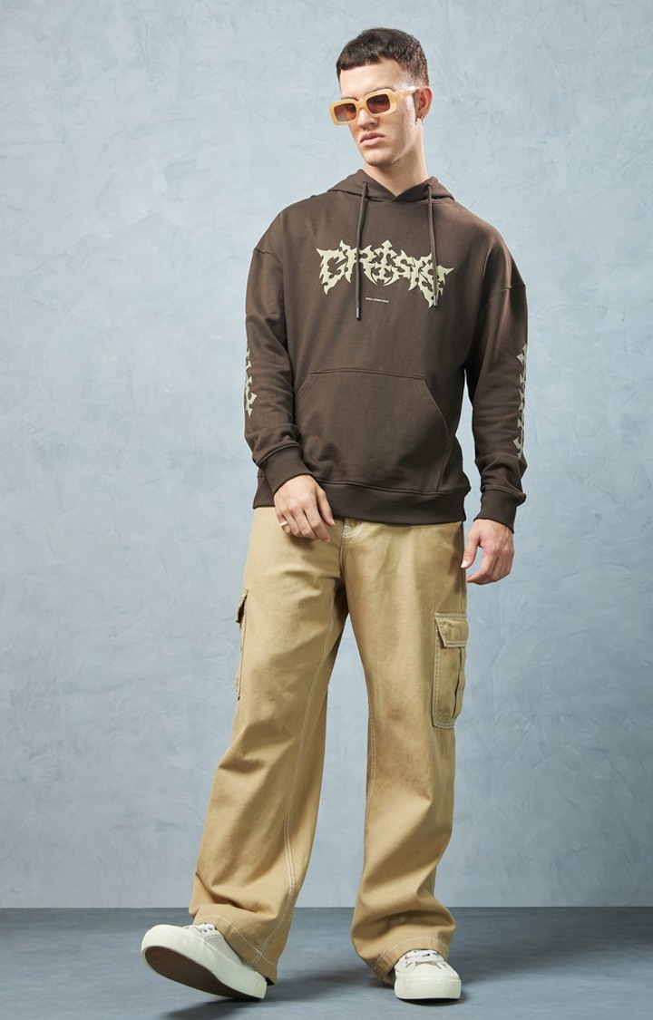 Men's Brown Printed Hoodie