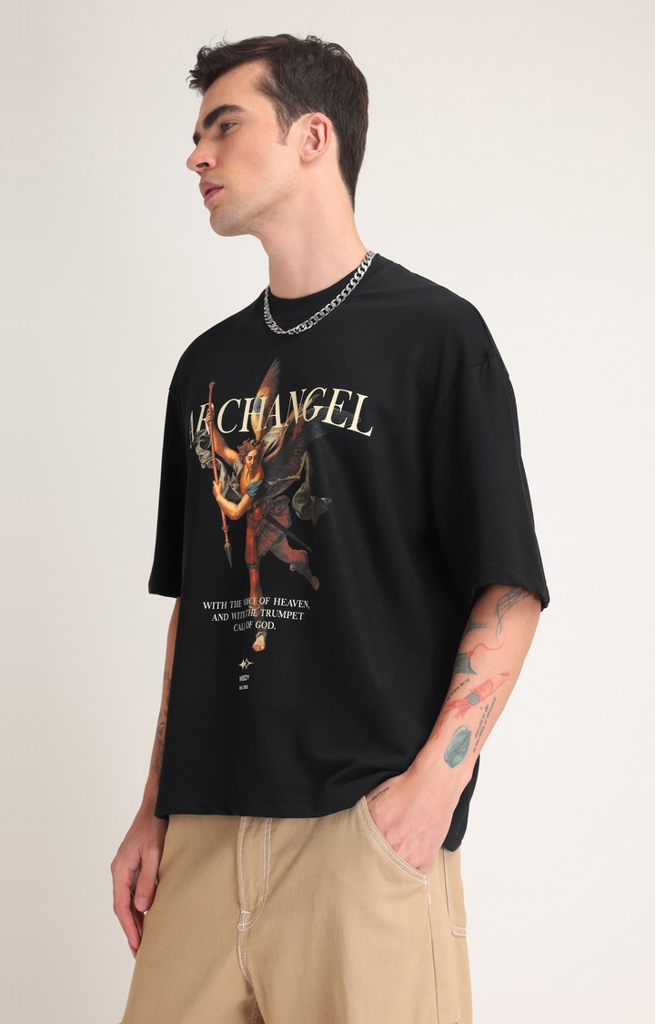 Weezy Streetwear | Men's Black Printed Oversized T-Shirt