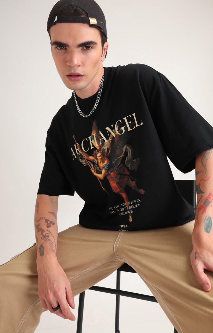 Men's Black Printed Oversized T-Shirt