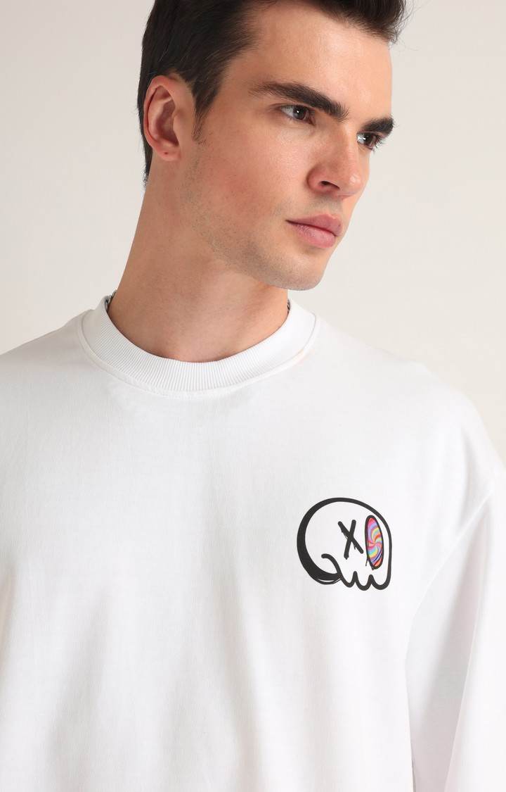 Men's White Printed Oversized T-Shirt