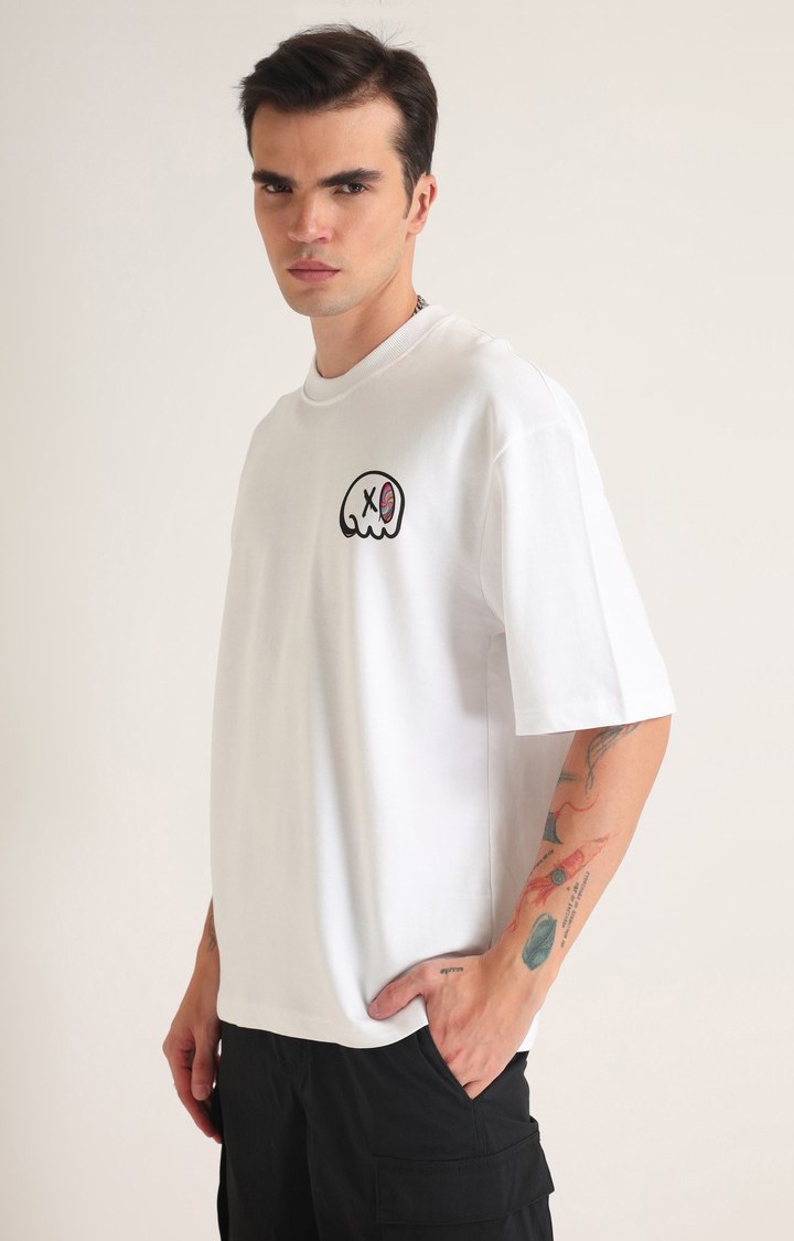 Men's White Printed Oversized T-Shirt