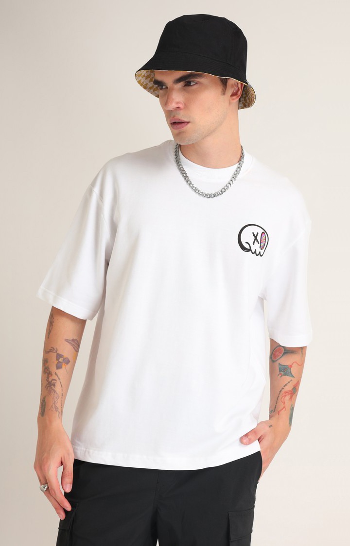 Men's White Printed Oversized T-Shirt