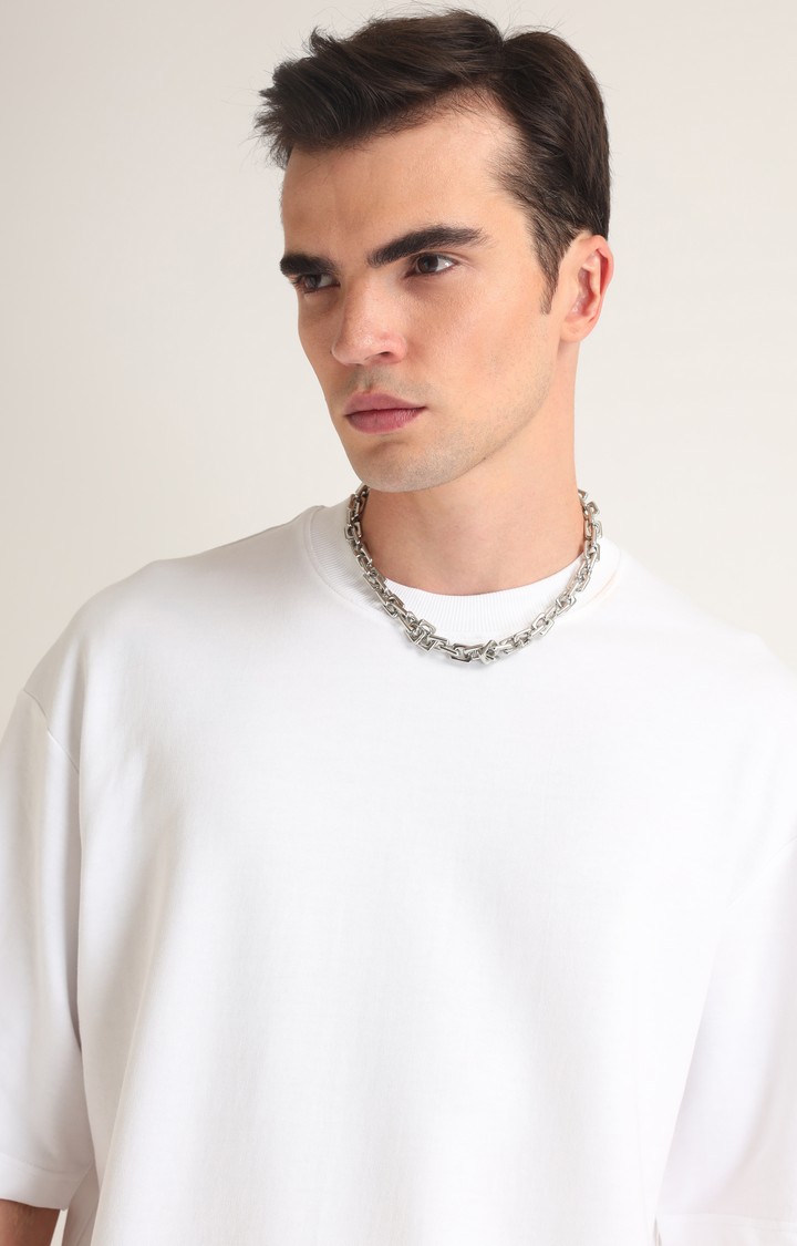 Men's White Printed Oversized T-Shirt