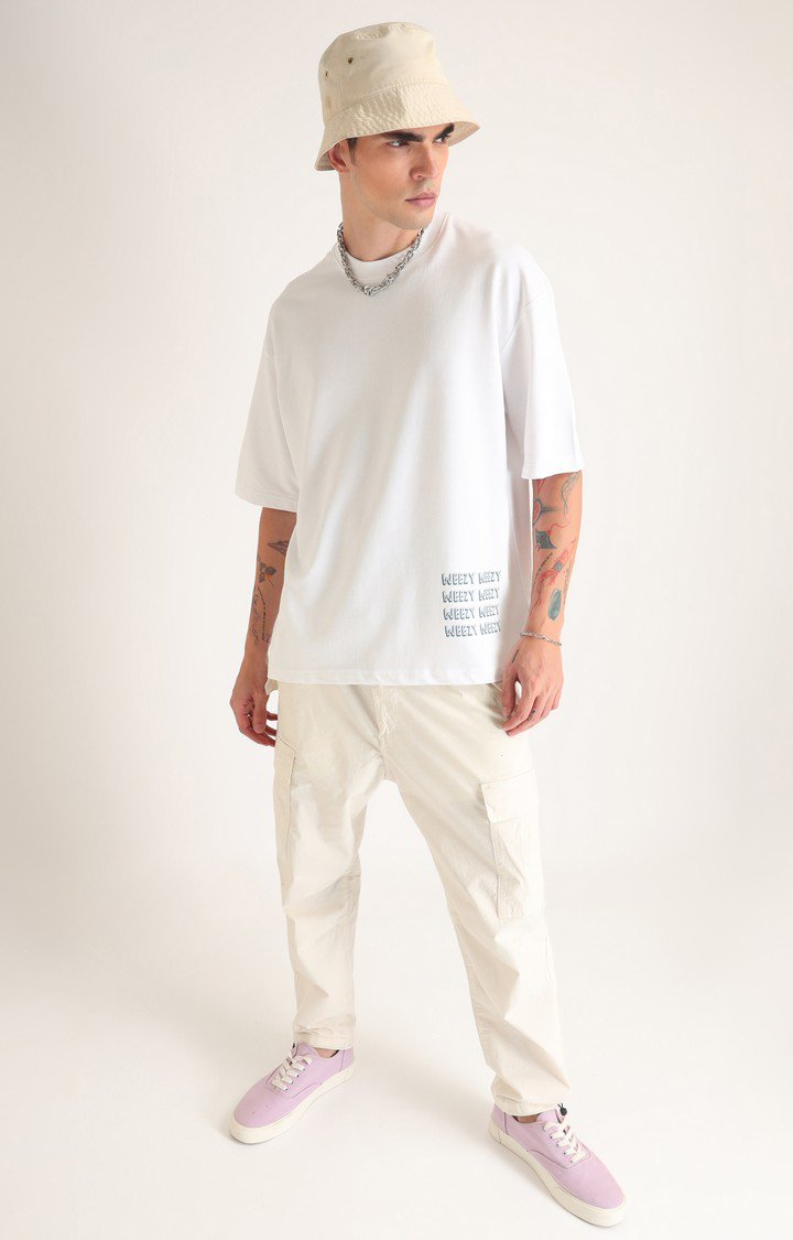 Men's White Printed Oversized T-Shirt