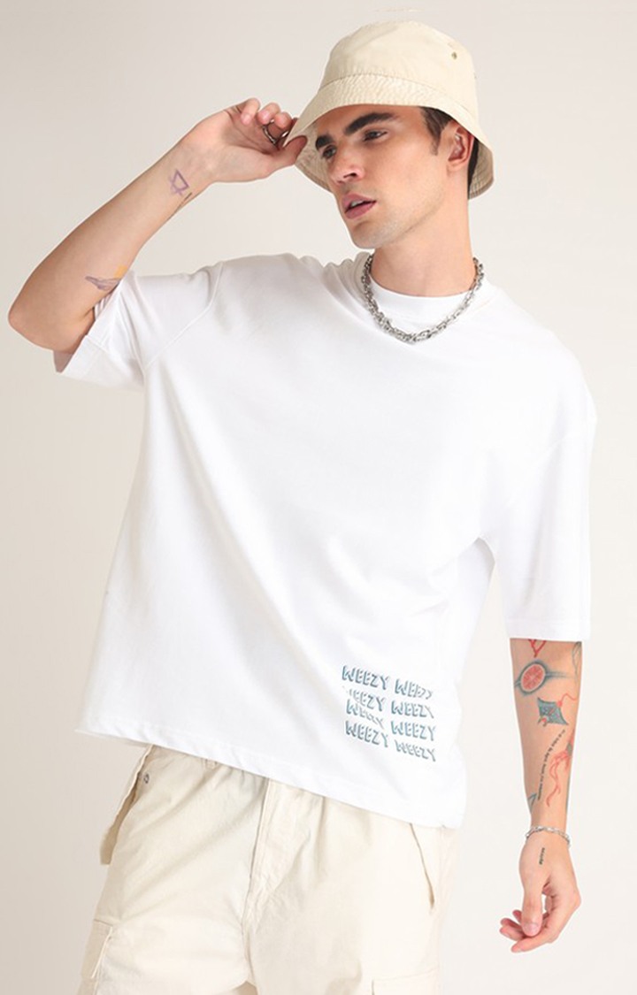 Men's White Printed Oversized T-Shirt