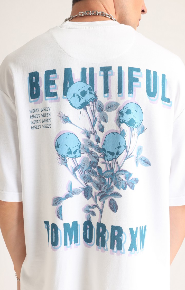 Men's White Printed Oversized T-Shirt