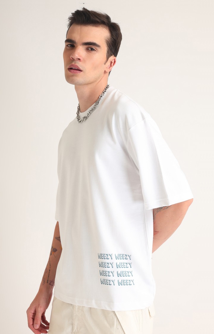 Men's White Printed Oversized T-Shirt
